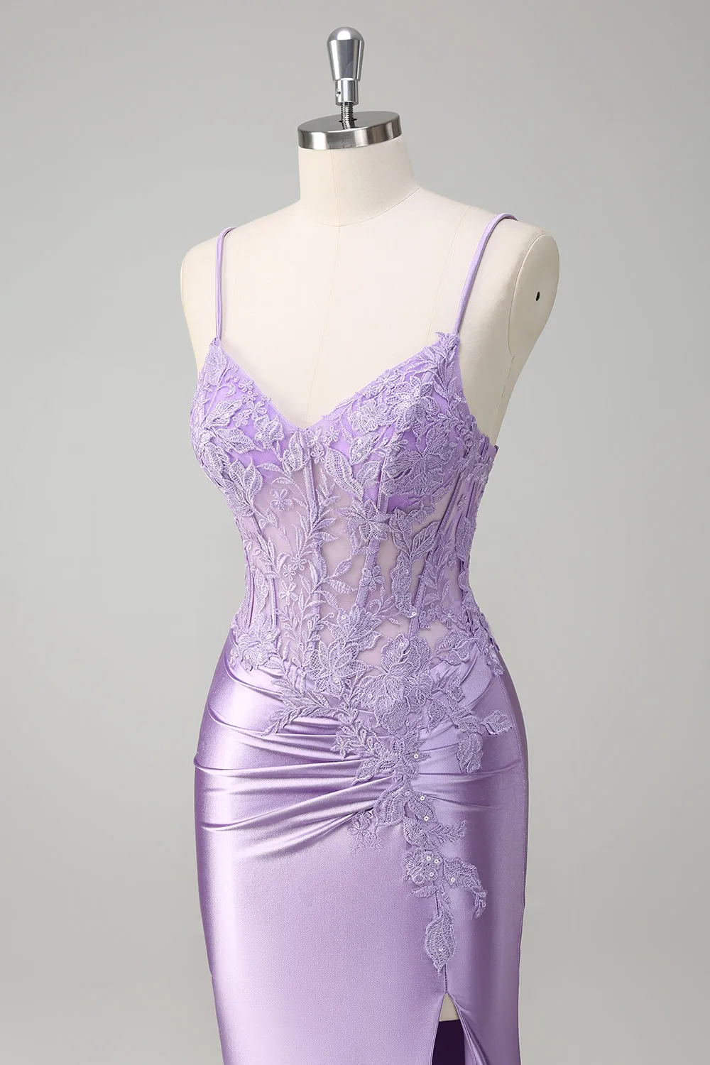 Lilac Mermaid Spaghetti Straps Long Prom Dress with Appliques sold by Zapaka product image thumbnail 5