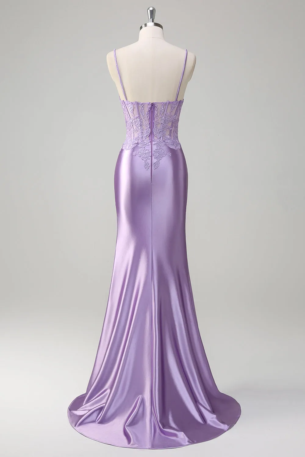Lilac Mermaid Spaghetti Straps Long Prom Dress with Appliques sold by Zapaka product image thumbnail 2