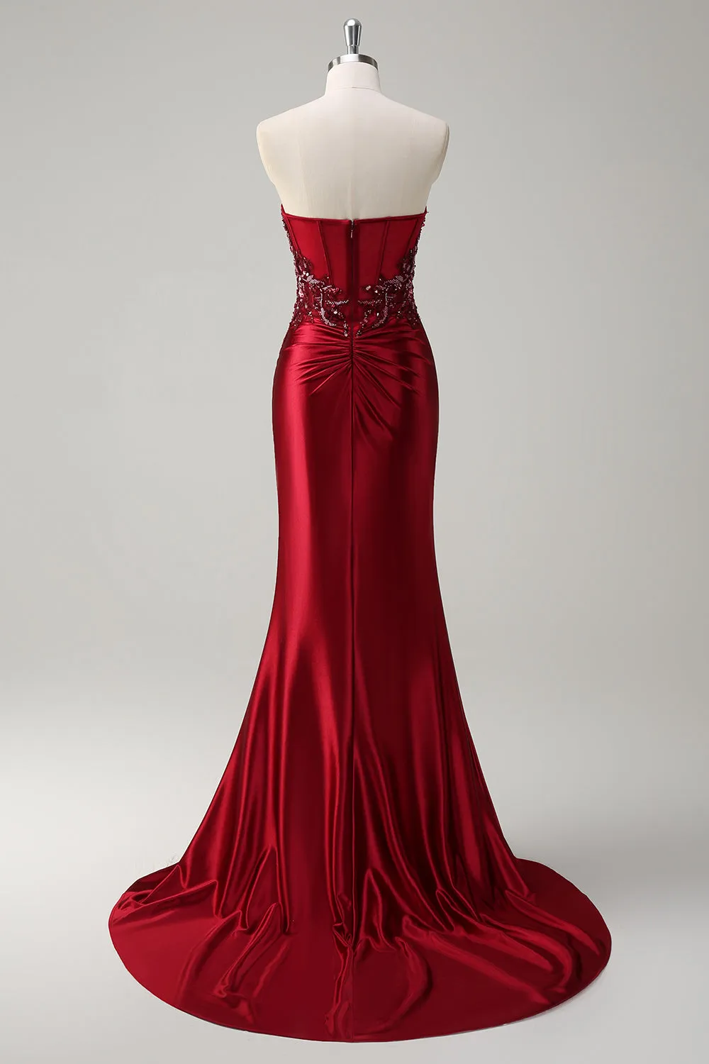 Mermaid Burgundy Strapless Sequin Long Prom Dress with Beading sold by Zapaka product image thumbnail 2