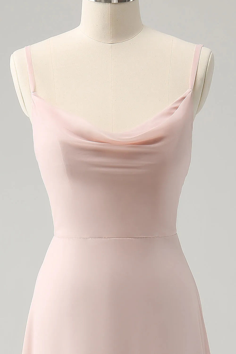 Pink Spaghetti Straps Cowl Neck Chiffon Bridesmaid Dress sold by Zapaka product image thumbnail 4