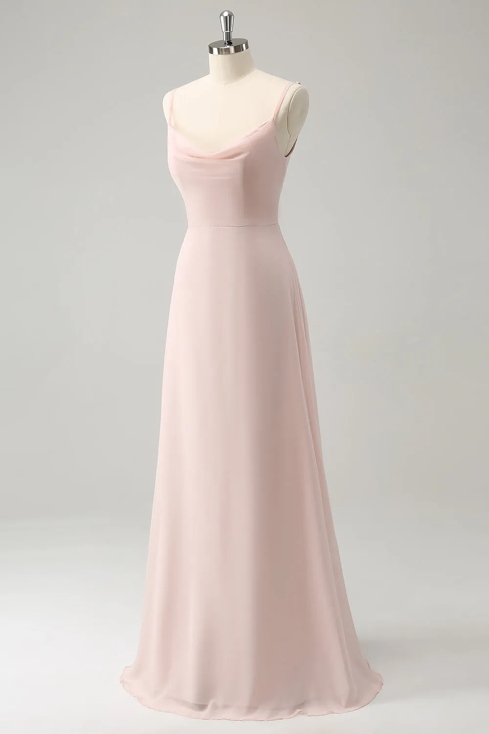Pink Spaghetti Straps Cowl Neck Chiffon Bridesmaid Dress sold by Zapaka product image thumbnail 3