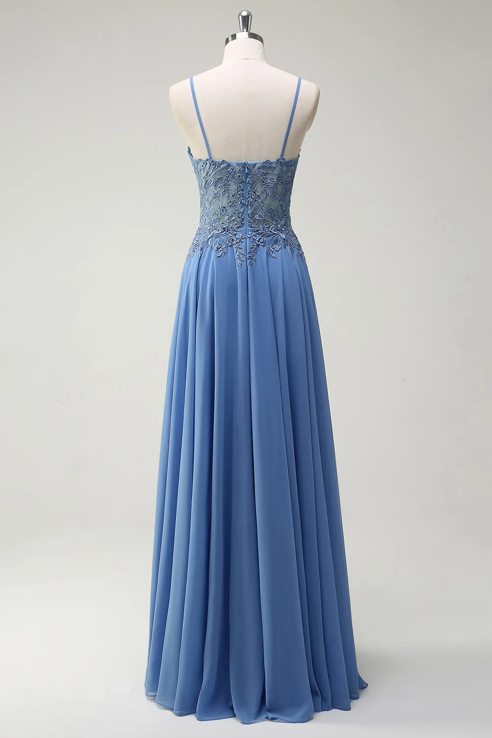A Line Spaghetti Straps Pleated Long Prom Dress with Appliques sold by Zapaka product image thumbnail 2
