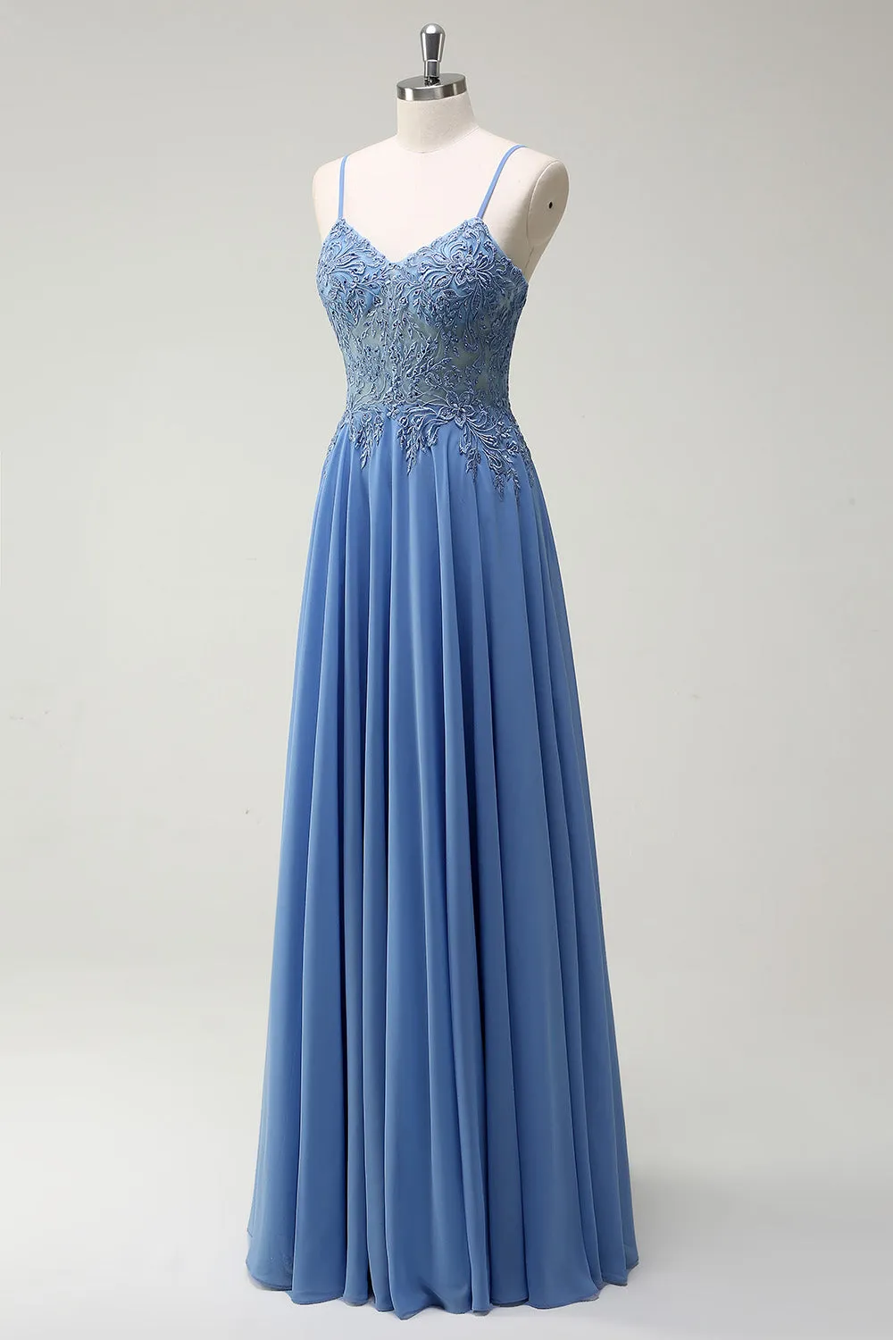 A Line Spaghetti Straps Pleated Long Prom Dress with Appliques sold by Zapaka product image thumbnail 3