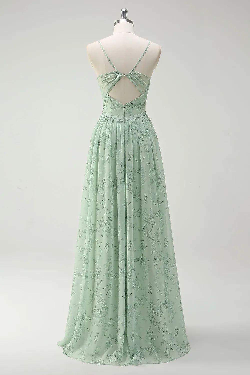 Dusty Sage A Line Spaghetti Straps Long Bridesmaid Dress With Slit sold by Zapaka product image thumbnail 2