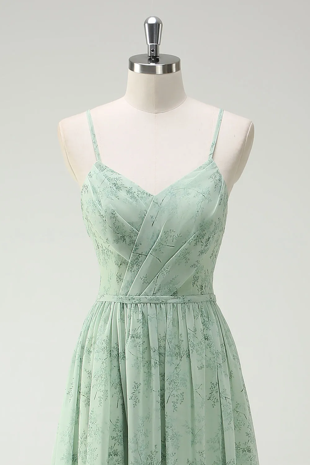 Dusty Sage A Line Spaghetti Straps Long Bridesmaid Dress With Slit sold by Zapaka product image thumbnail 4