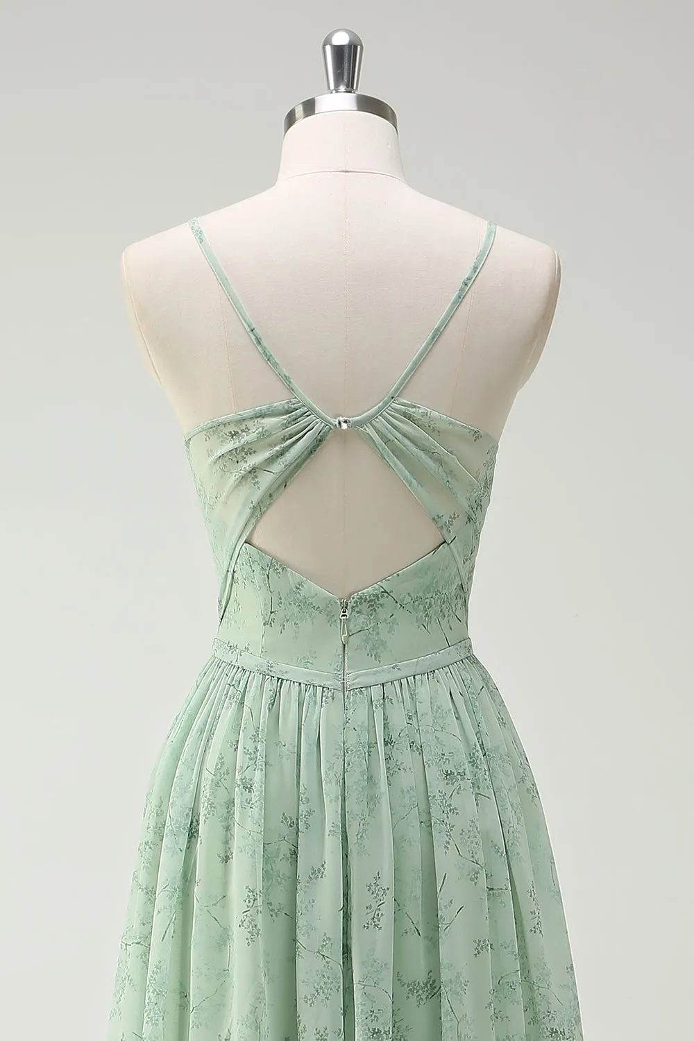 Dusty Sage A Line Spaghetti Straps Long Bridesmaid Dress With Slit sold by Zapaka product image thumbnail 5