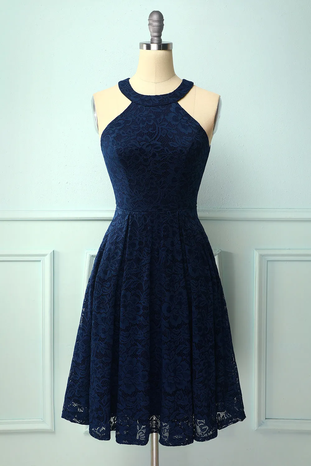 Navy Halter Lace Midi sold by Zapaka