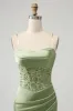Glitter Sage Green Bodycon Sequin Corset Short Homecoming Dress with Slit sold by Zapaka