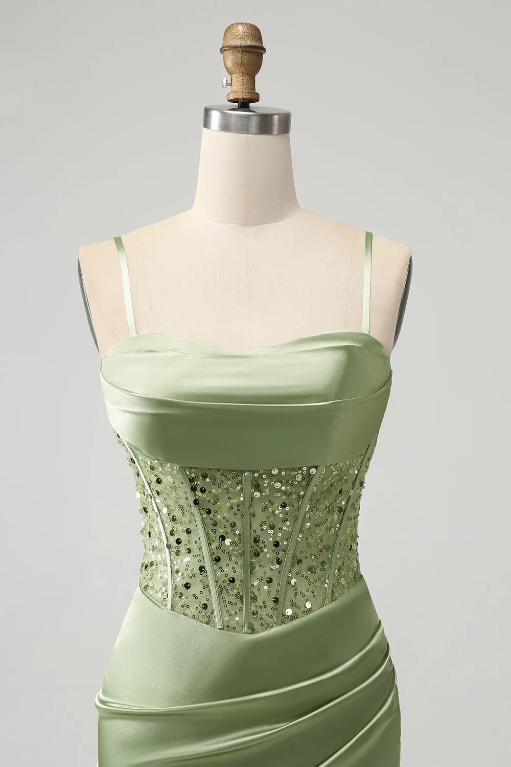 Glitter Sage Green Bodycon Sequin Corset Short Homecoming Dress with Slit sold by Zapaka product image thumbnail 4