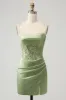Glitter Sage Green Bodycon Sequin Corset Short Homecoming Dress with Slit sold by Zapaka