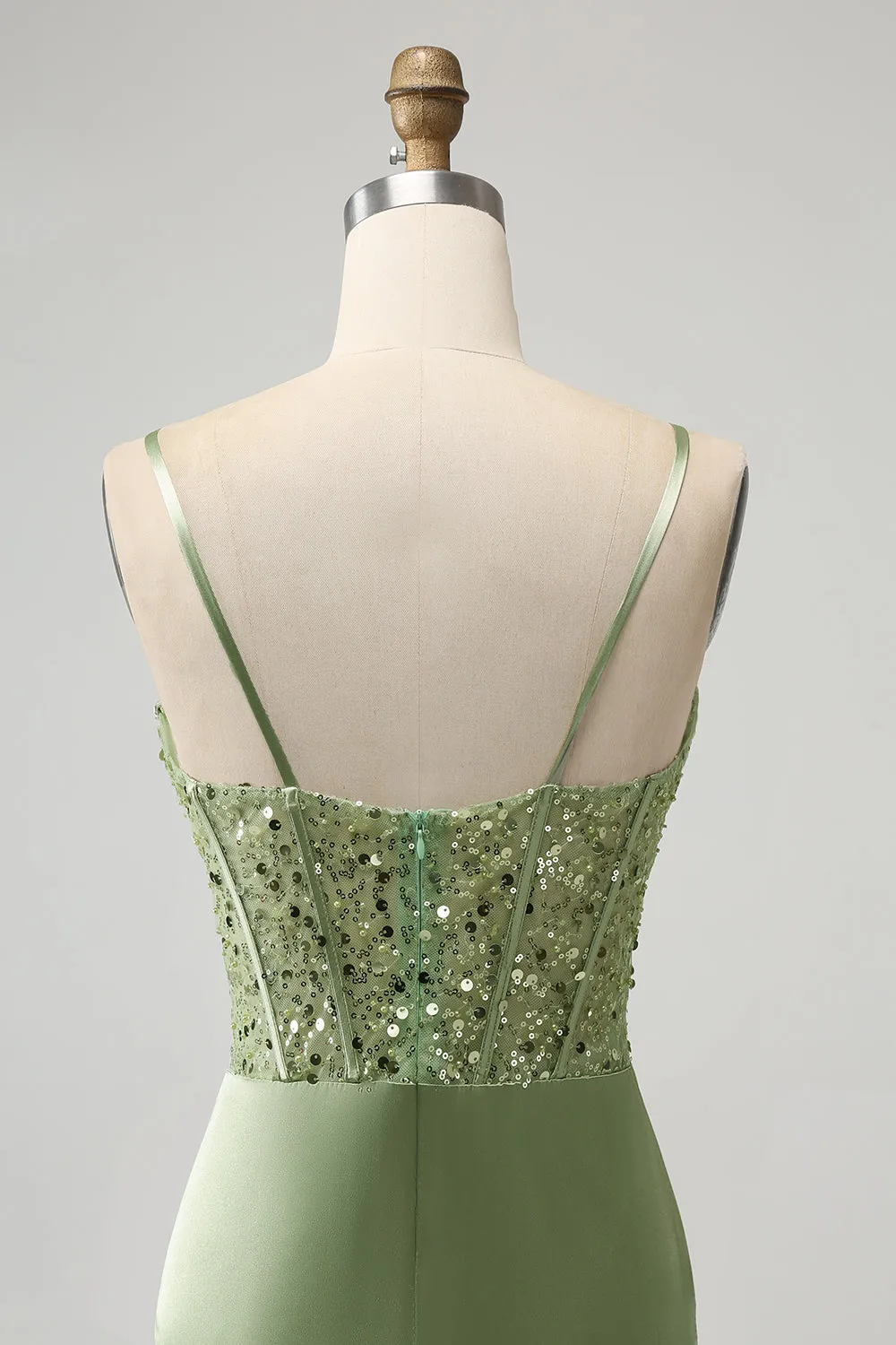 Glitter Sage Green Bodycon Sequin Corset Short Homecoming Dress with Slit sold by Zapaka product image thumbnail 5