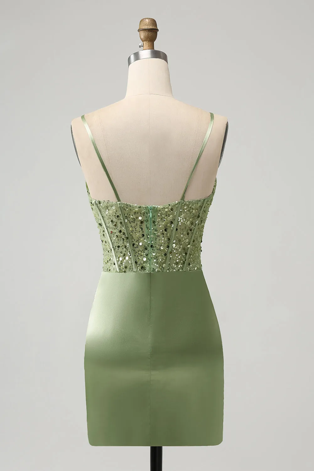 Glitter Sage Green Bodycon Sequin Corset Short Homecoming Dress with Slit sold by Zapaka product image thumbnail 2