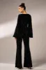 Black Sequin Long Sleeves Jumpsuit with Belt sold by Zapaka