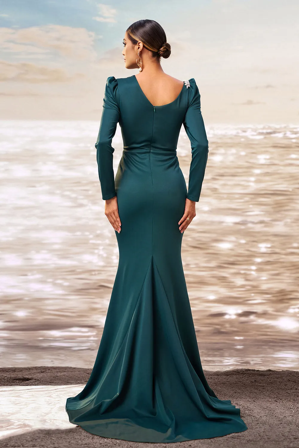 Dark Green Mermaid Long Sleeves Prom Dress with Slit sold by Zapaka product image thumbnail 2