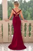 Burgundy Mermaid Off the Shoulder Lace-Up Long Formal Dress with Slit sold by Zapaka