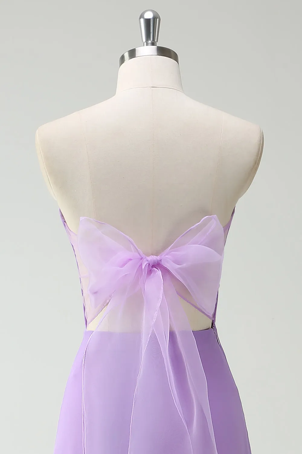 Purple A-Line Strapless Ruffled Long Bridesmaid Dress with Bow Ties sold by Zapaka product image thumbnail 5