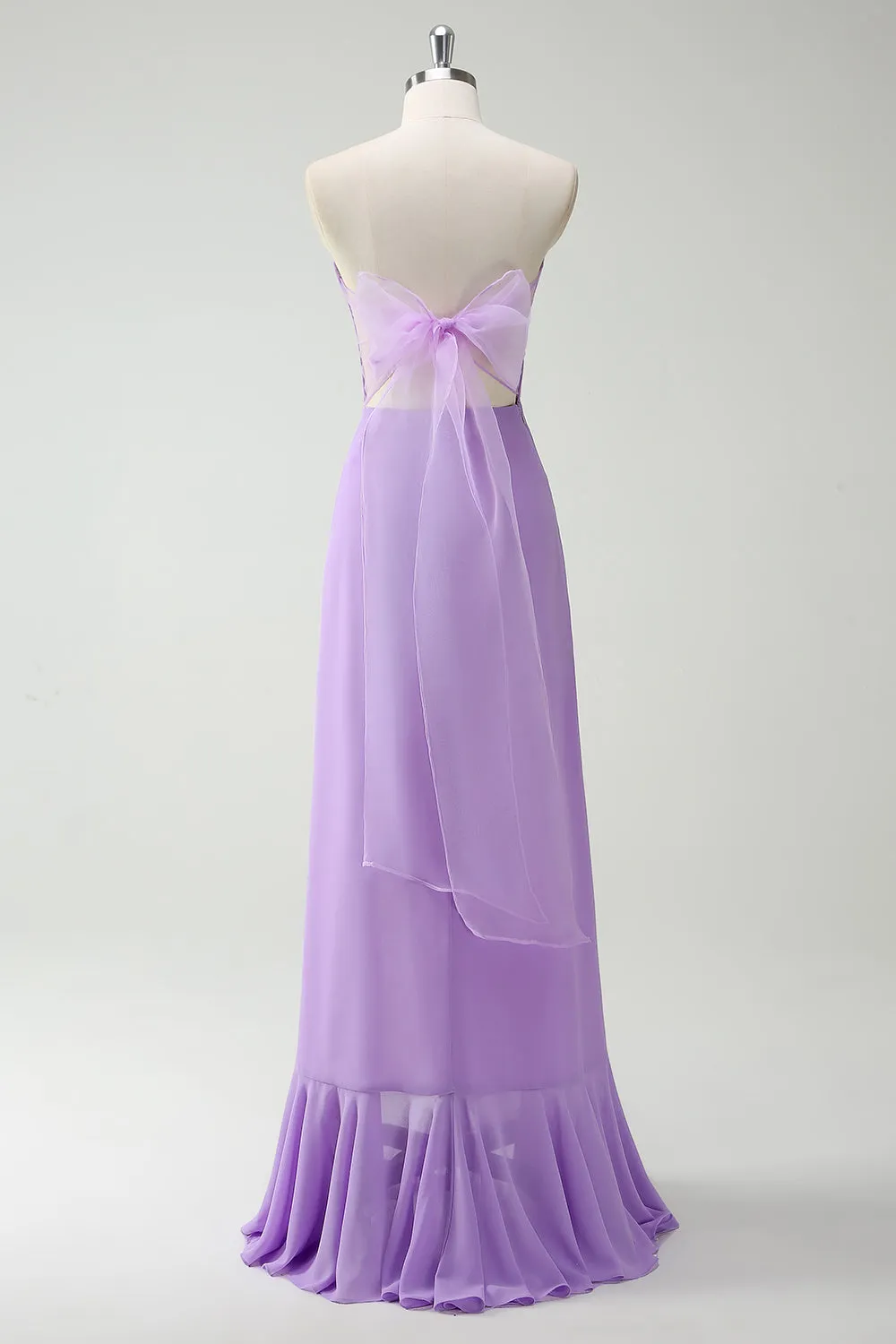 Purple A-Line Strapless Ruffled Long Bridesmaid Dress with Bow Ties sold by Zapaka product image thumbnail 2