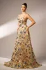 Sparkly Floral Apricot A-Line Long Prom Dress sold by Zapaka