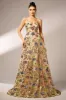 Sparkly Floral Apricot A-Line Long Prom Dress sold by Zapaka