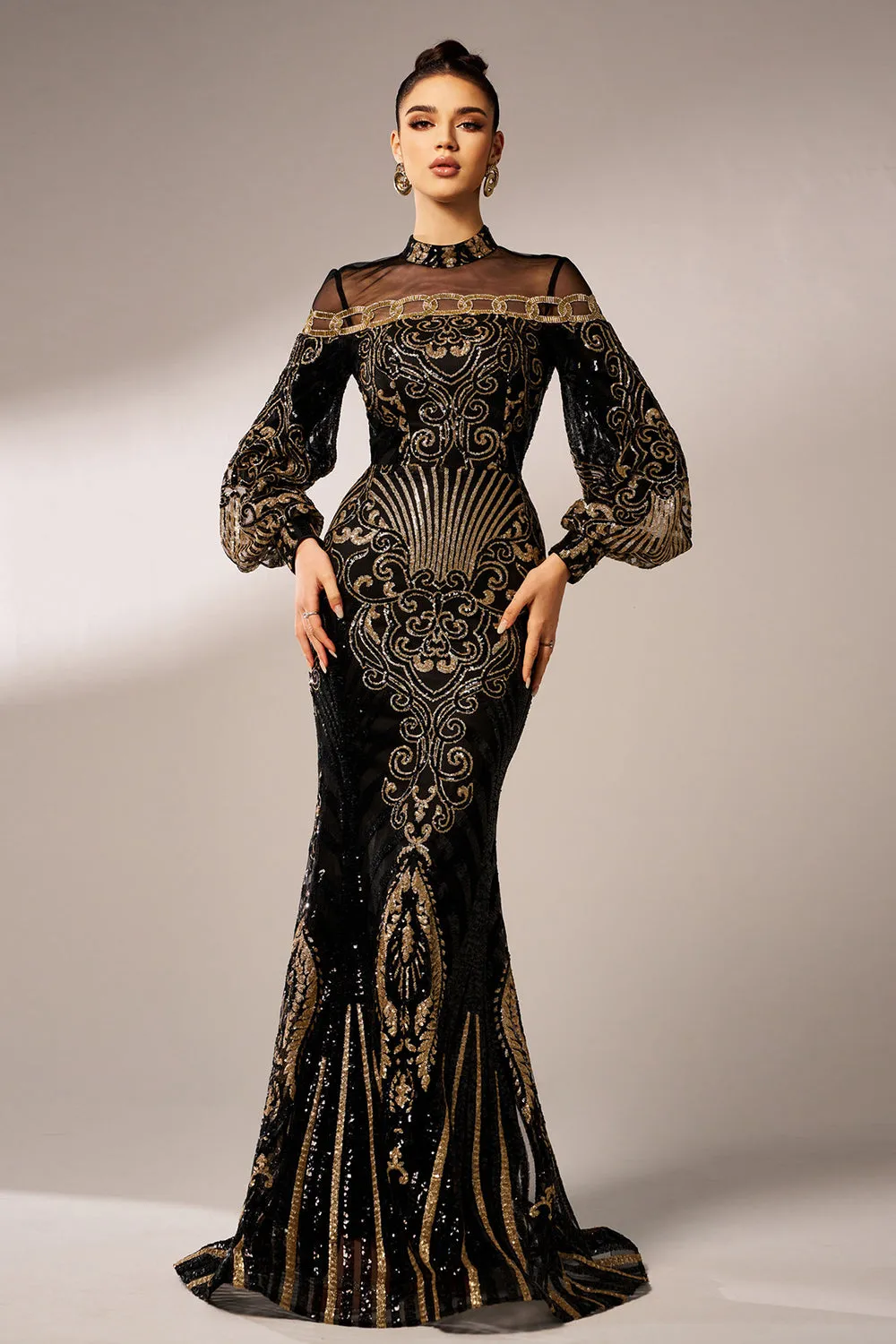Sparkly Mermaid Long Sleeves High Neck Sequins Long Prom Dress sold by Zapaka product image thumbnail 5