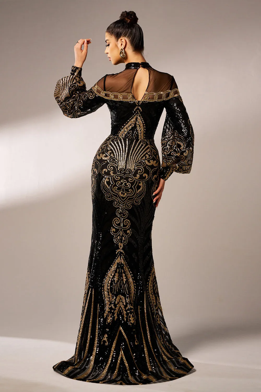 Sparkly Mermaid Long Sleeves High Neck Sequins Long Prom Dress sold by Zapaka product image thumbnail 2