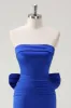 Royal Blue Strapless Short Prom Dress With Big Bow Flowing Train sold by Zapaka