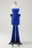 Royal Blue Strapless Short Prom Dress With Big Bow Flowing Train sold by Zapaka