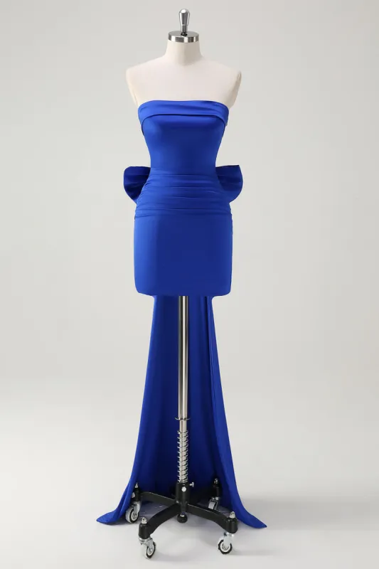 Royal Blue Strapless Short Prom Dress With Big Bow Flowing Train sold by Zapaka