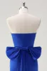 Royal Blue Strapless Short Prom Dress With Big Bow Flowing Train sold by Zapaka