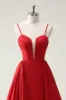 Red Ball-Gown Spaghetti Straps Lace Up Back Long Prom Dress with Slit sold by Zapaka