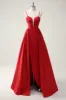 Red Ball-Gown Spaghetti Straps Lace Up Back Long Prom Dress with Slit sold by Zapaka