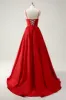 Red Ball-Gown Spaghetti Straps Lace Up Back Long Prom Dress with Slit sold by Zapaka