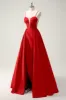 Red Ball-Gown Spaghetti Straps Lace Up Back Long Prom Dress with Slit sold by Zapaka