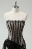 Sparkly Black Strapless Sequin Short Prom Dress with Streamer sold by Zapaka