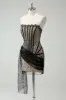 Sparkly Black Strapless Sequin Short Prom Dress with Streamer sold by Zapaka