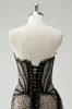 Sparkly Black Strapless Sequin Short Prom Dress with Streamer sold by Zapaka