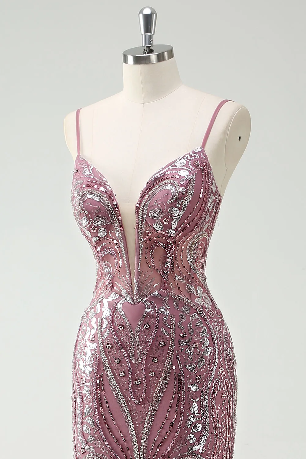 Sparkly Grey Purple Mermaid Spaghetti Straps Long Prom Dress With Sequins sold by Zapaka product image thumbnail 5