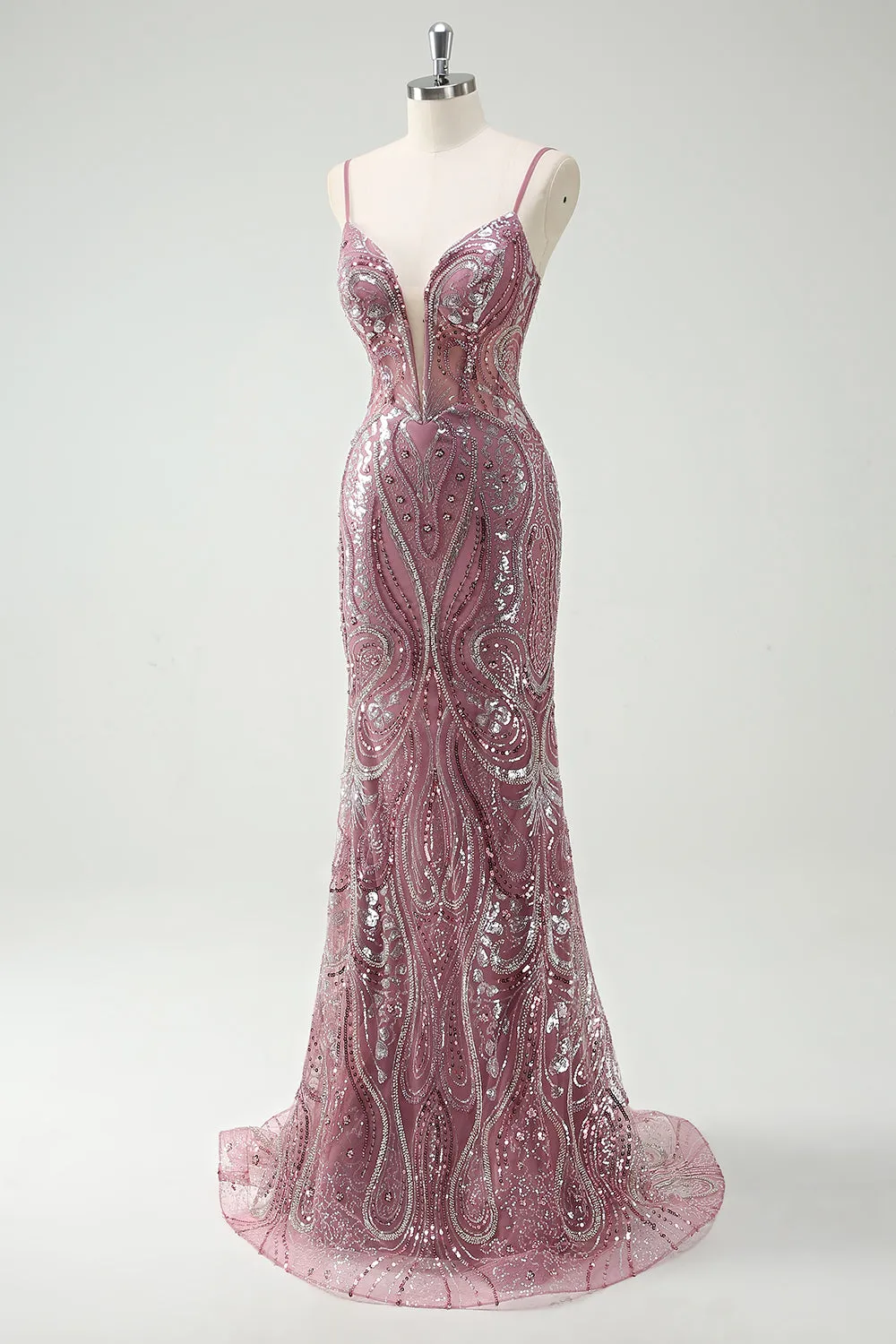 Sparkly Grey Purple Mermaid Spaghetti Straps Long Prom Dress With Sequins sold by Zapaka product image thumbnail 3