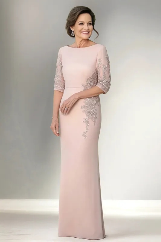 Champagne Mermaid Half Sleeves Long Mother of The Bride Dress sold by Zapaka