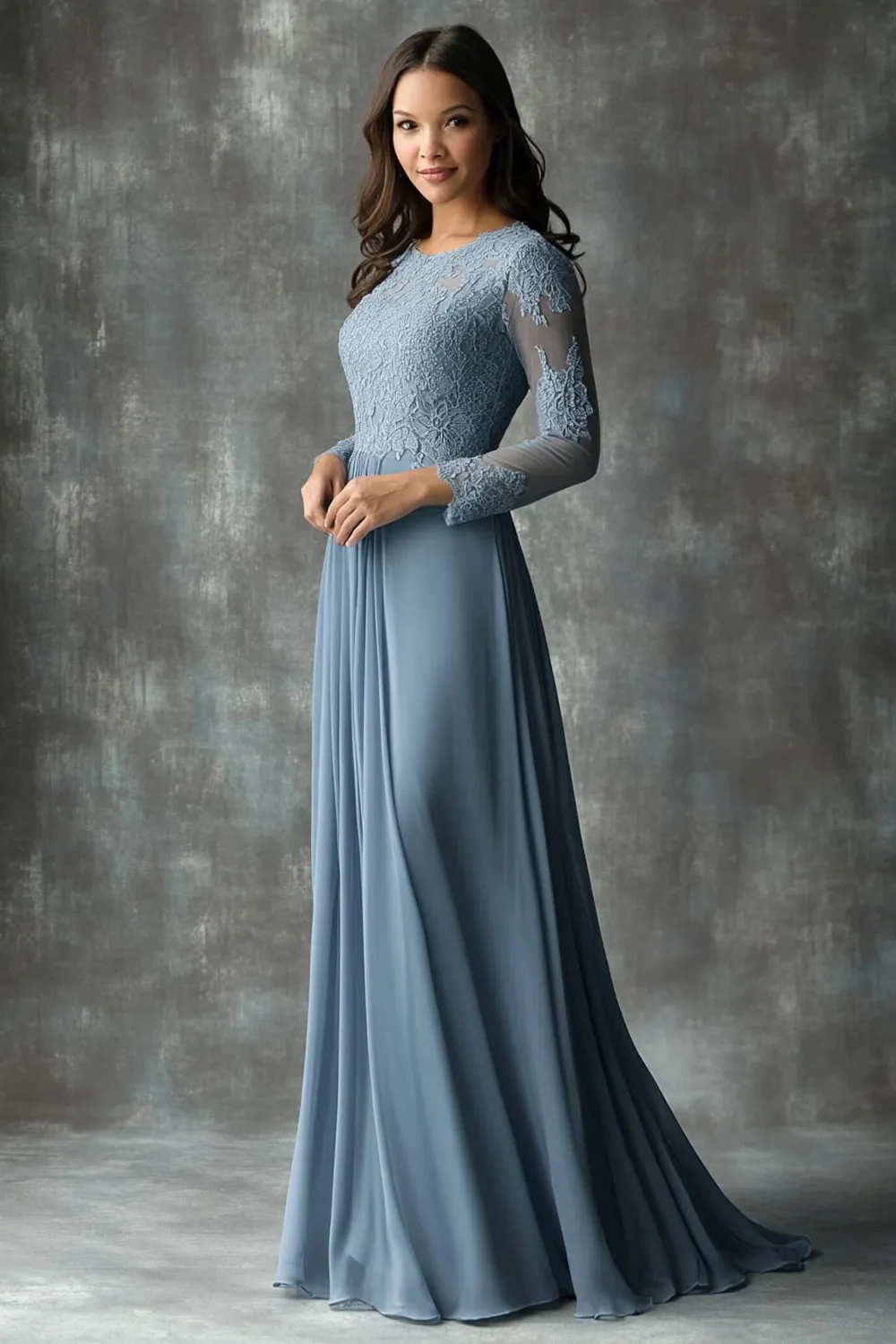 Dusty Blue Appliques Sheath Boat Neck Mother of The Bride Dress sold by Zapaka