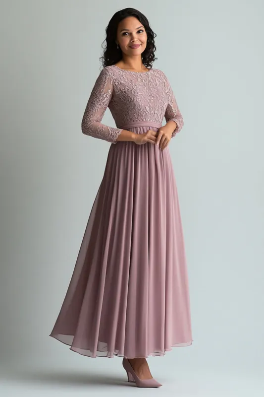 Lace Blush Chiffon Scoop Neck A Line Mother of The Bride Dress sold by Zapaka