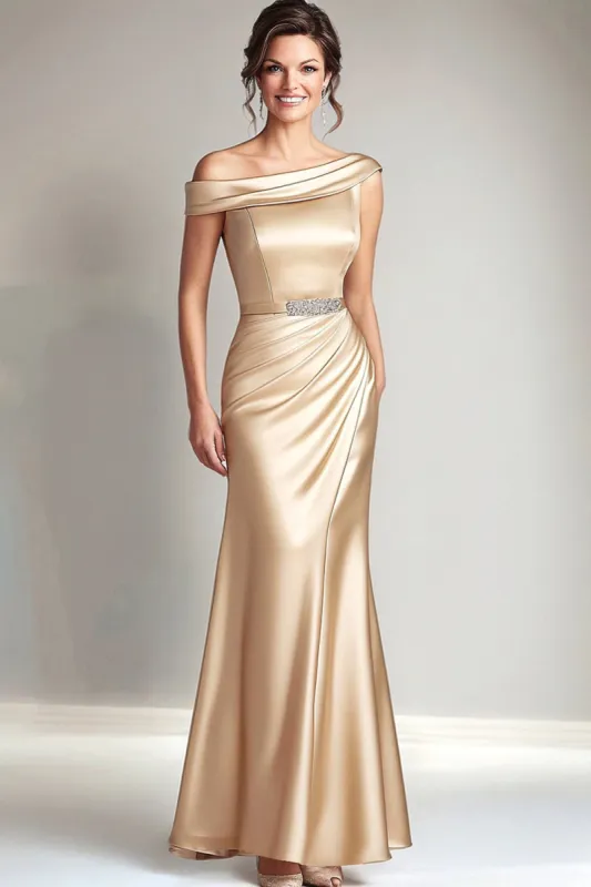 Champagne Off the Shoulder Mermaid Long Mother of the Bride Dress sold by Zapaka