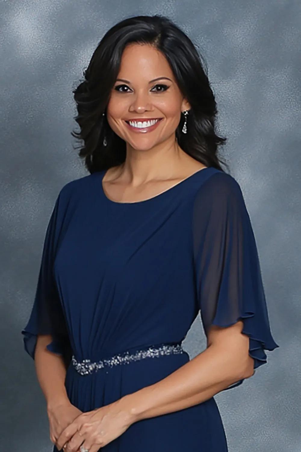 Navy Round Neck Chiffon Mother of the Bride Dress with Short Sleeves sold by Zapaka product image thumbnail 2