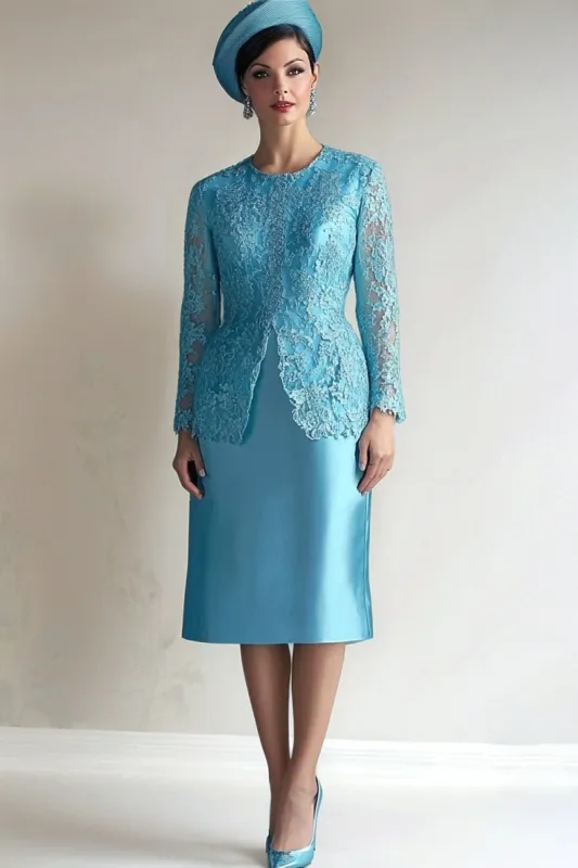 Blue Sheath Long Sleeves 2 Piece Mother of The Bride Dress sold by Zapaka