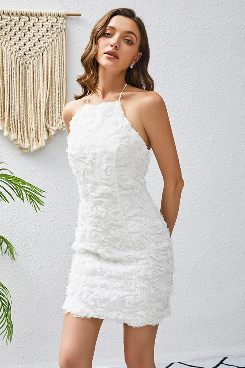 Bodycon Halter Neck White Appliques Cocktail Dress sold by Zapaka product image thumbnail 4