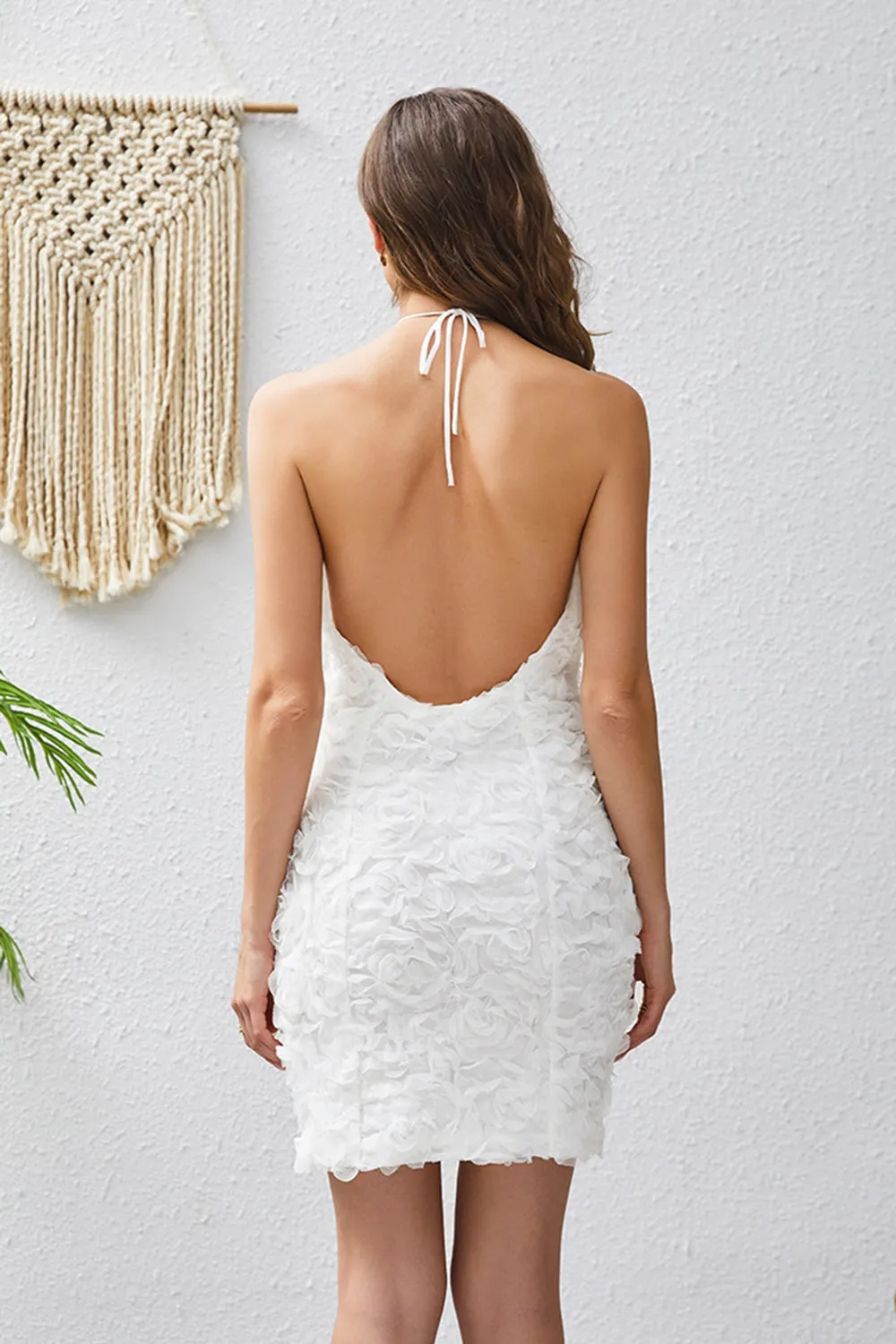 Bodycon Halter Neck White Appliques Cocktail Dress sold by Zapaka product image thumbnail 2