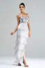 White Sheath Long Prom Dress With Fringes sold by Zapaka