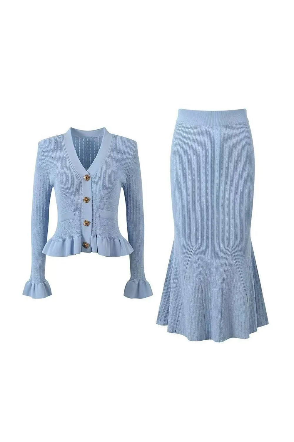 Black Mermaid Long Sleeve Single Breasted 2 Pieces Long Party Dress sold by Zapaka product image thumbnail 4