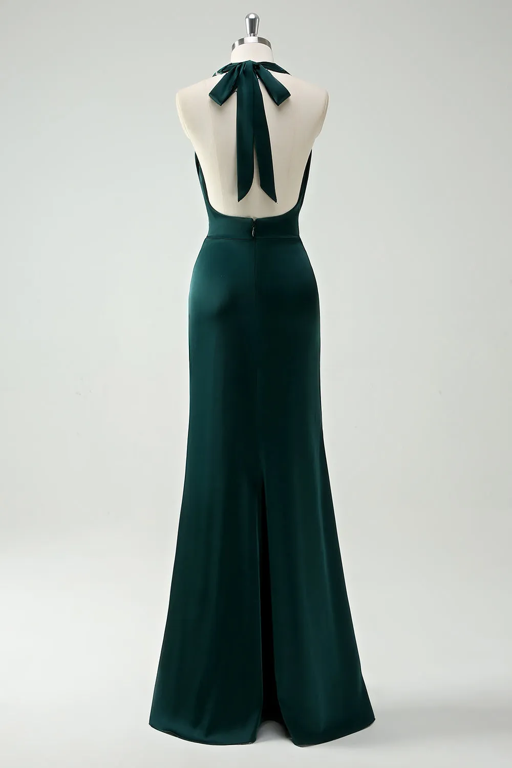 Halter Neck Pine Green Mermaid Long Bridesmaid Dress with Slit sold by Zapaka product image thumbnail 2
