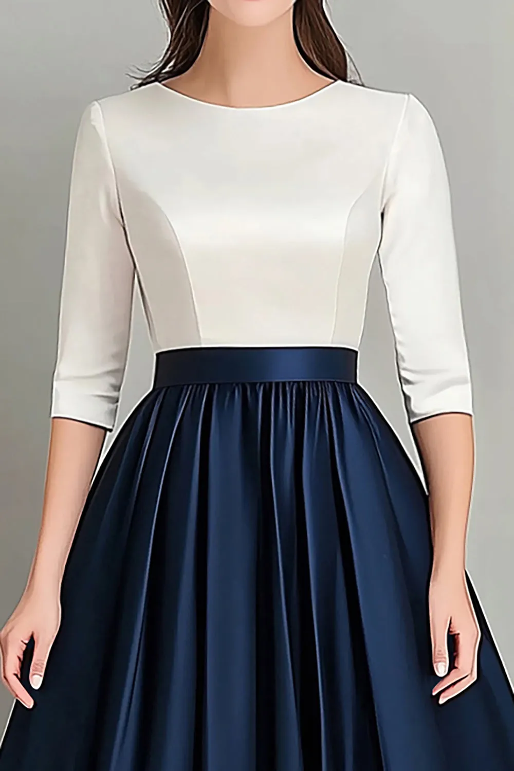 White Navy A Line Half Sleeves Ruched Mother Of the Bride Dress sold by Zapaka product image thumbnail 2